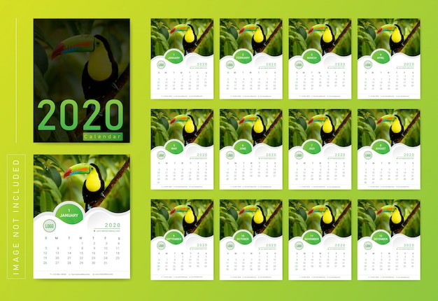 Vecteur calendrier mural moderne 2020