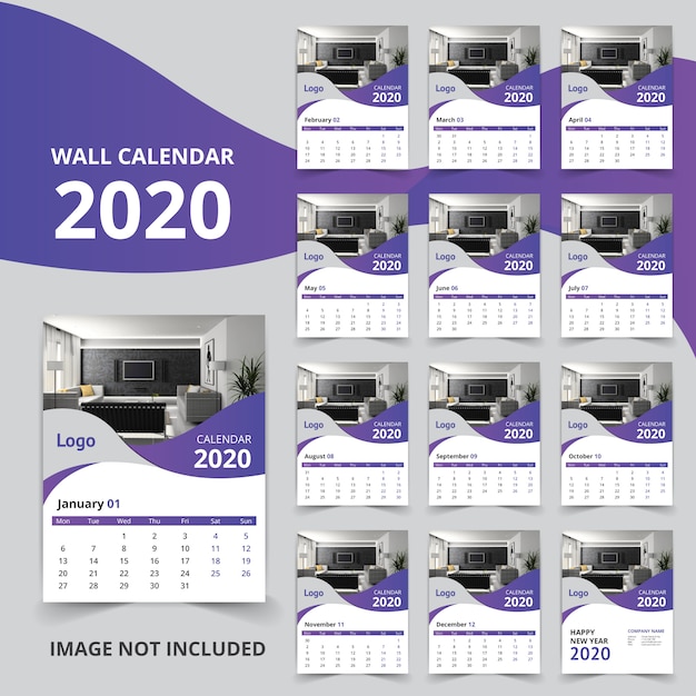 Calendrier Mural Nouvel An 2020 12 Pages