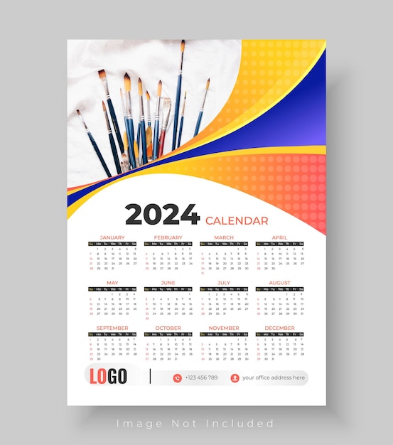 Calendrier Mural D'une Page 2024 Vecteur Premium