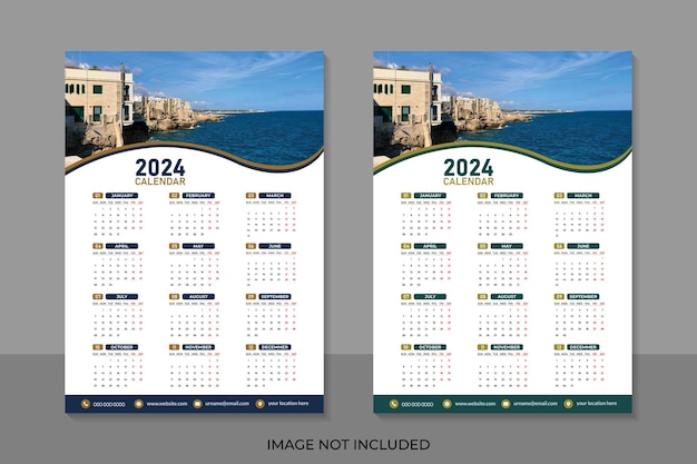 Vecteur calendrier mural d'une page pour 2024