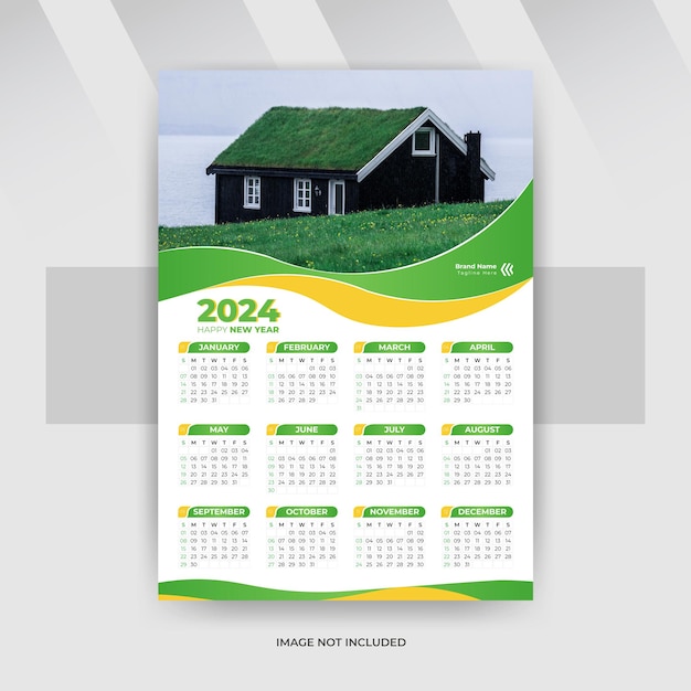 Vecteur calendrier mural d'une page pour la conception du calendrier de la nouvelle année 2024