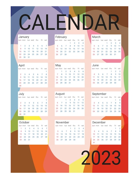 Calendrier Mural Pour 2023 Au Format A3 Avec Un Motif Abstrait La Semaine Commence Le Dimanche