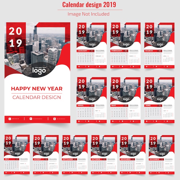 Calendrier mural rouge 2019