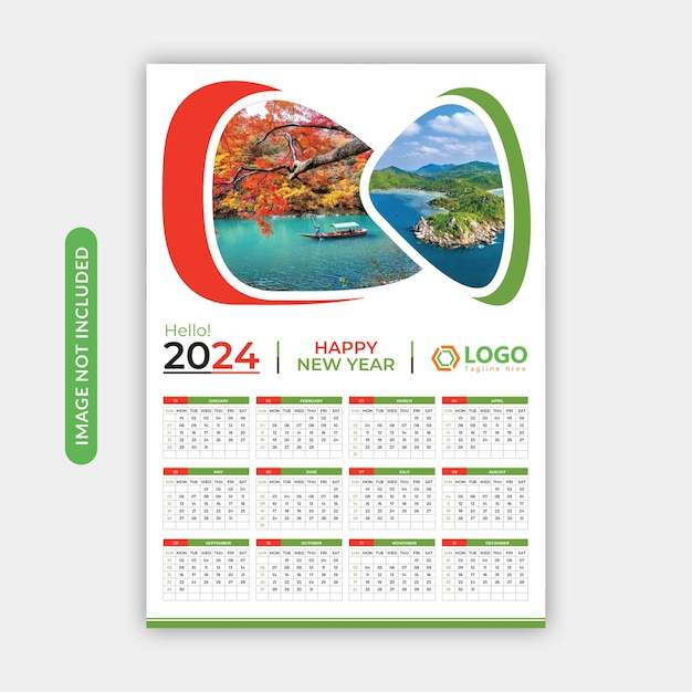 Calendrier Mural Vectoriel D'une Page Pour 2024