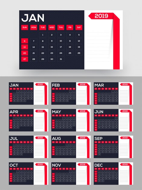 Calendrier De La Nouvelle Année 2019.