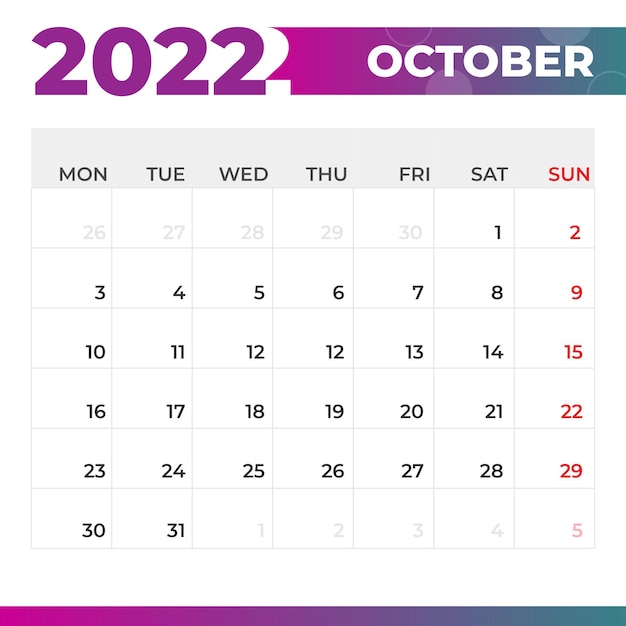 Calendrier Octobre 2022