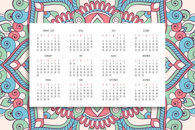 Calendrier Avec Ornement De Mandalas