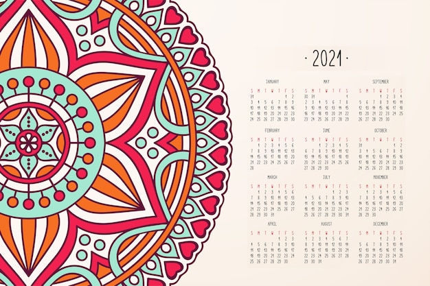 Calendrier Avec Ornement De Style Sombre Mandalas