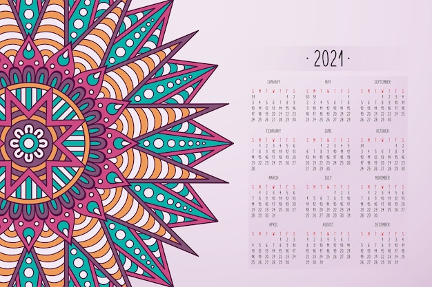 Calendrier Avec Ornement De Style Sombre Mandalas