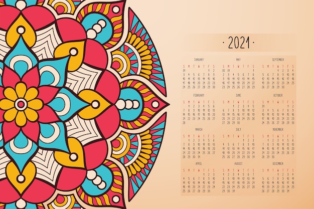 Calendrier Avec Ornement De Style Sombre Mandalas