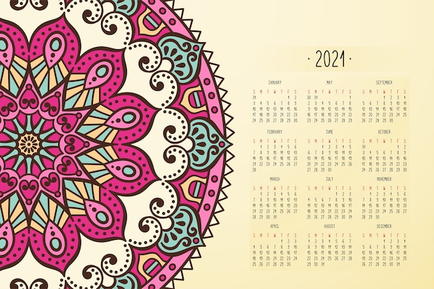 Calendrier Avec Ornement De Style Sombre Mandalas