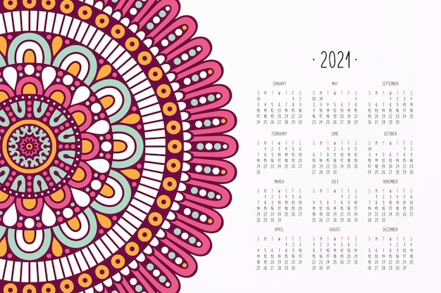 Calendrier Avec Ornement De Style Sombre Mandalas