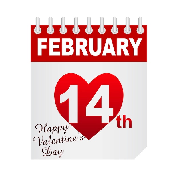 Vecteur calendrier en papier avec le 14 février joyeux jour de la saint-valentin avec un cœur rouge pour la conception de cartes de vœux