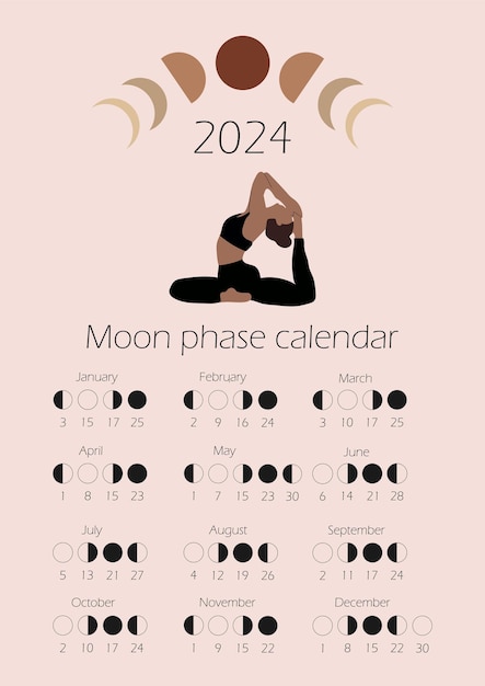 Calendrier Des Phases De La Lune 2024 Avec Corps De Femme Nue De Couleur  Vive Silhouette Féminine Abstraite