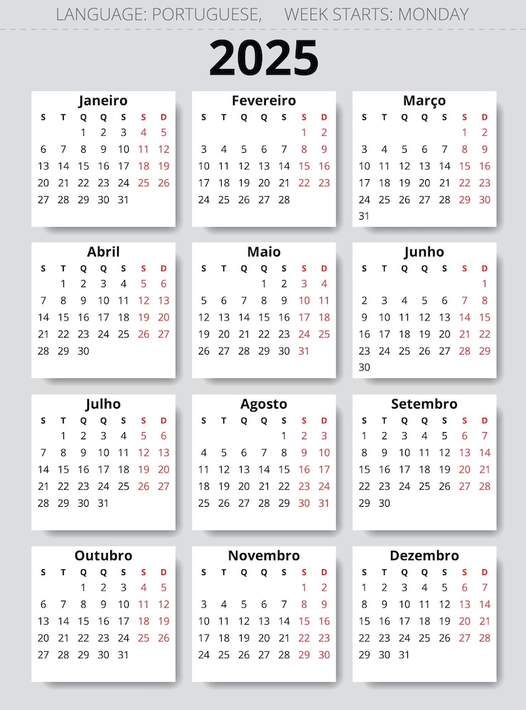 Vecteur calendrier portugais 2025 illustration vectorielle du portugal