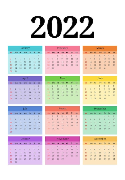 Calendrier Pour 2022 Isolé Sur Fond Blanc. Du Dimanche Au Lundi, Modèle D'affaires. Illustration Vectorielle