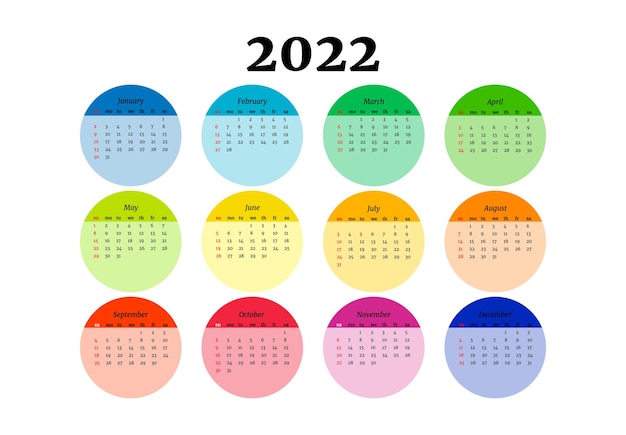 Calendrier Pour 2022 Isolé Sur Fond Blanc. Du Dimanche Au Lundi, Modèle D'affaires. Illustration Vectorielle