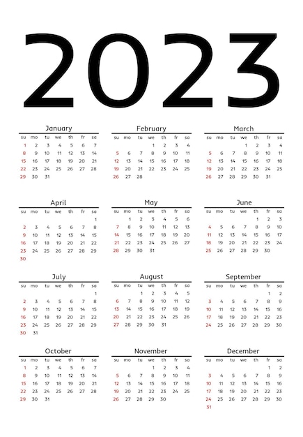 Calendrier Pour 2023 Isolé Sur Fond Blanc