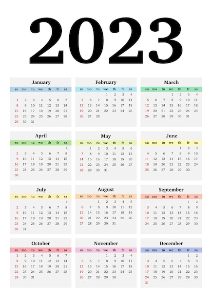 Calendrier pour 2023 isolé sur fond blanc