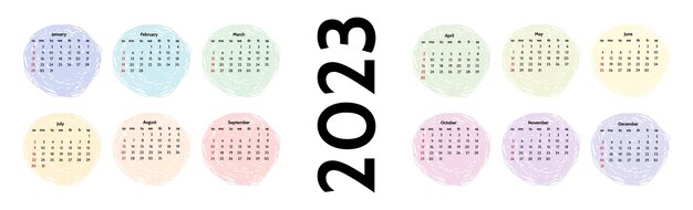 Vecteur calendrier pour 2023 isolé sur fond blanc