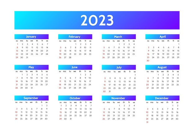 Vecteur calendrier pour 2023 isolé sur fond blanc