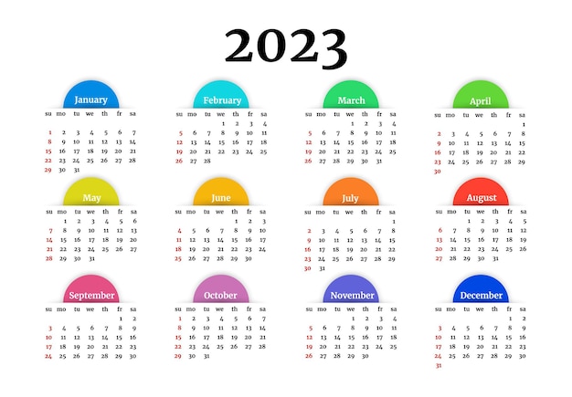 Vecteur calendrier pour 2023 isolé sur fond blanc