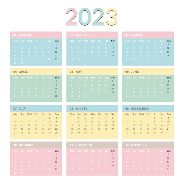 Vecteur calendrier pour 2023,