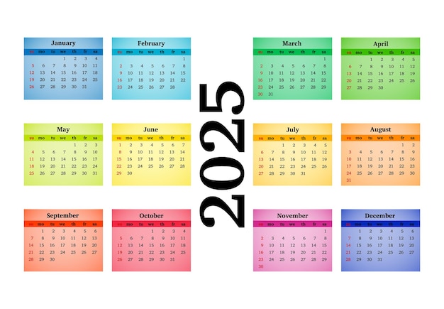 Calendrier Pour 2025 Isolé Sur Un Fond Blanc