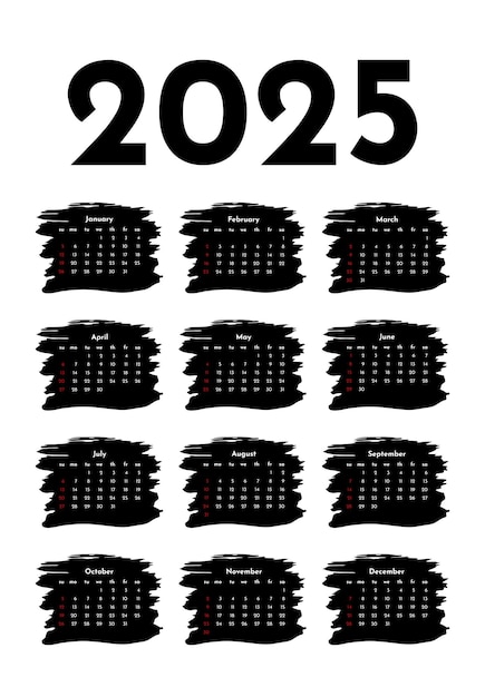 Vecteur calendrier pour 2025 isolé sur un fond blanc