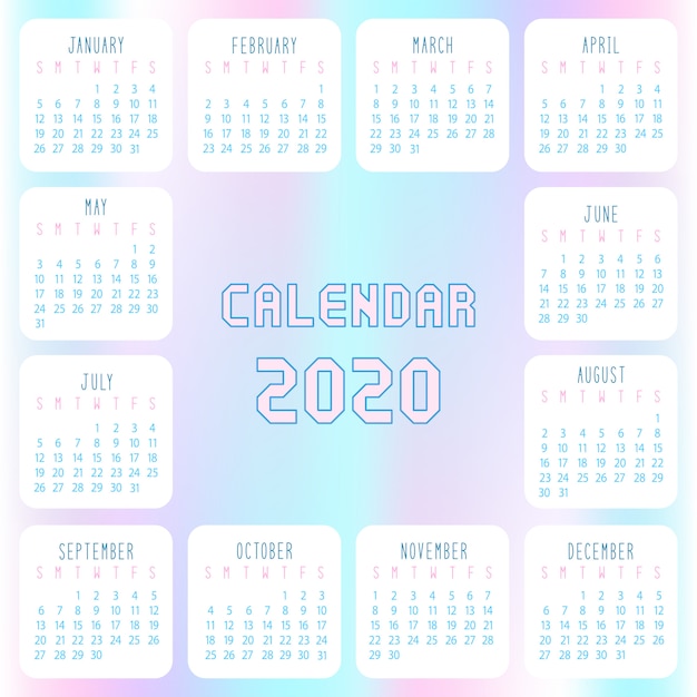 Calendrier Pour L'année 2020