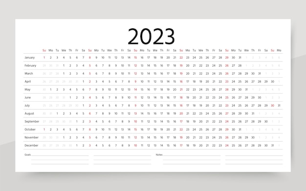 Vecteur calendrier pour l'année 2023 modèle de planificateur linéaire illustration vectorielle