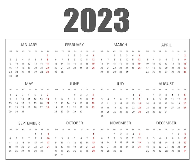Calendrier pour l'année 2023.