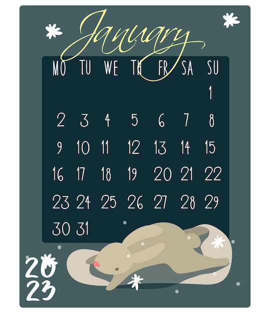 Calendrier Pour Le Mois Avec Des Lapins Pour 2023 Lapin En Janvier Mois Du Calendrier Pour L'impression