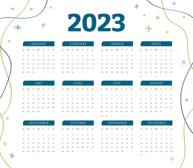 Vecteur calendrier pour le style décontracté 2023