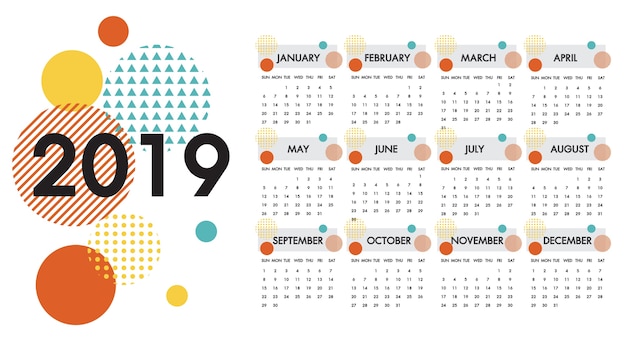 Vecteur calendrier pour le vecteur de l'année 2019