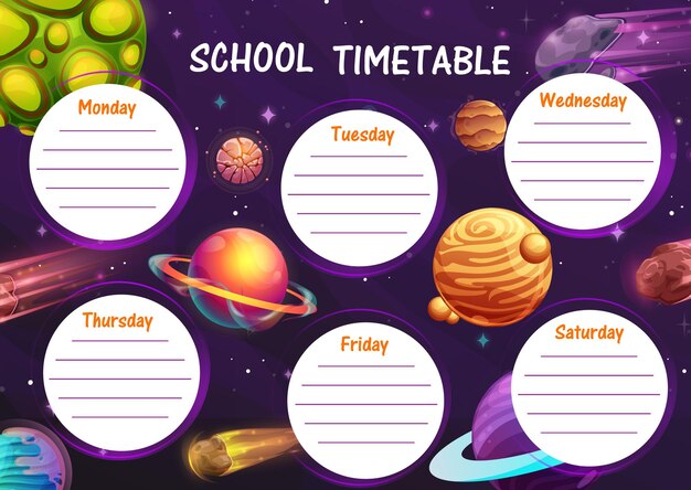 Calendrier Scolaire Des Planètes Spatiales De Dessin Animé