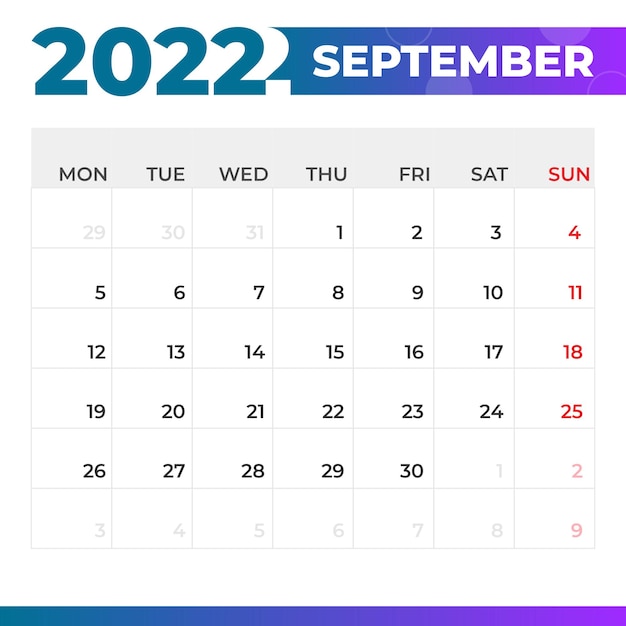 Calendrier de septembre 2022