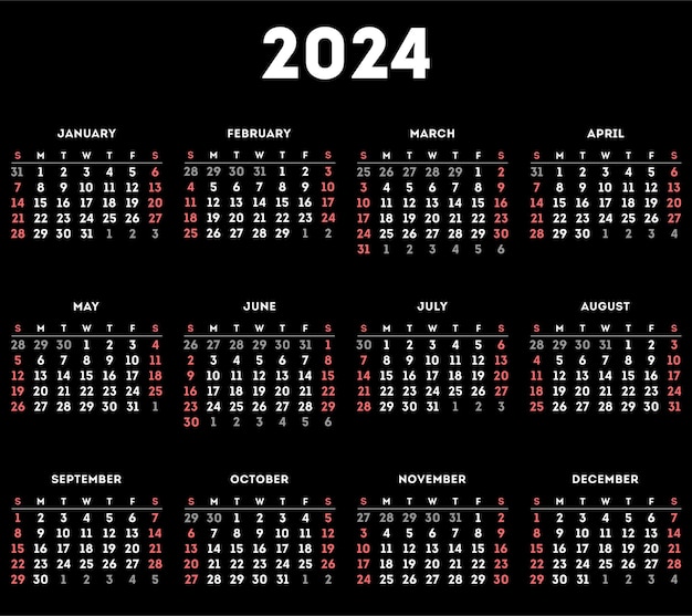 Vecteur calendrier simple 2024 illustration vectorielle