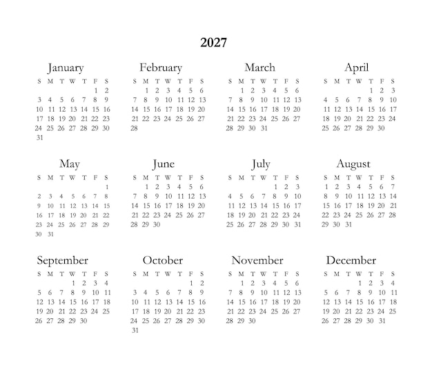 Calendrier Simple 2027