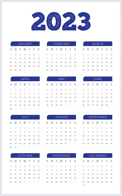 Vecteur calendrier simple et élégant pour l'année 2023