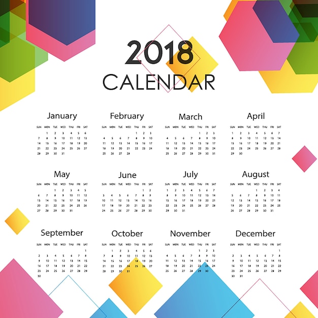 Calendrier simple vecteur abstrait 2018