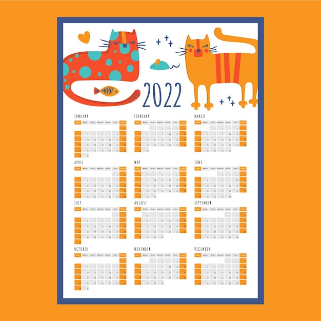 Calendrier De Sommeil De Chat 2022 Année Modèle Imprimable Page De Calendrier D'organisateur D'affaires