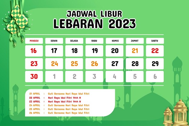 Vecteur calendrier des vacances indonésiennes avec texte local
