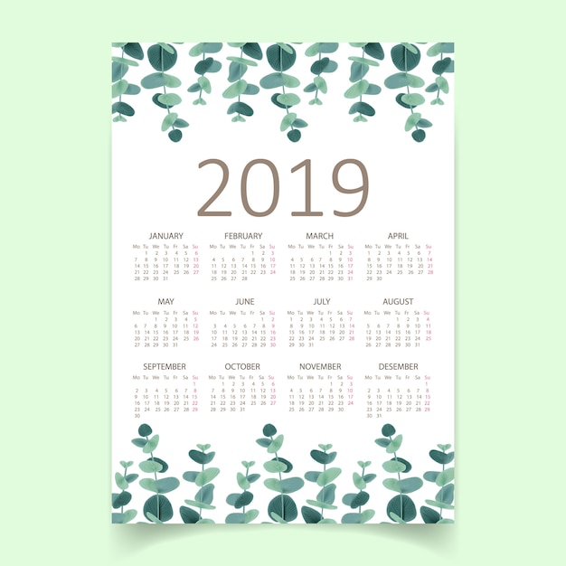 Vecteur calendrier de verdure 2019