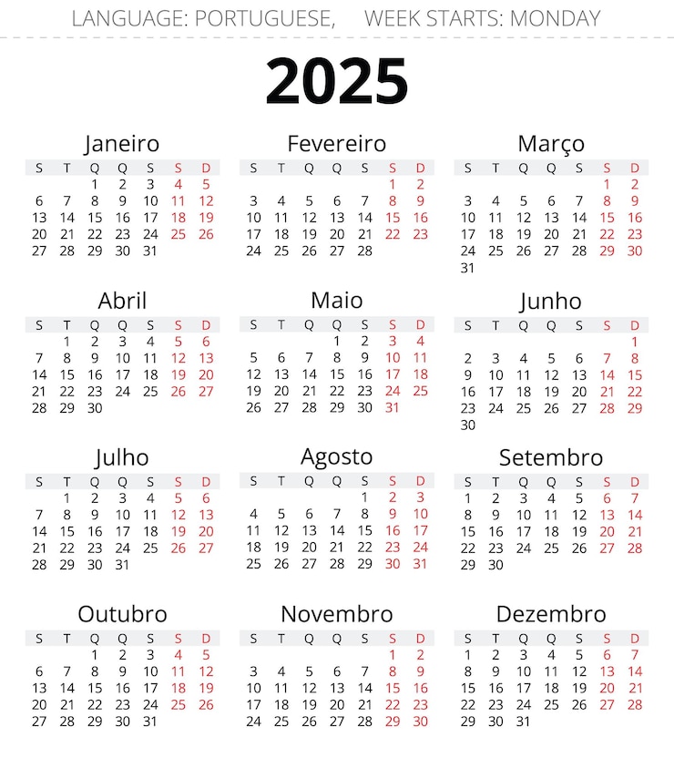 Vecteur calendrier vertical portugais année 2025 illustration vectorielle imprimable pour le portugal
