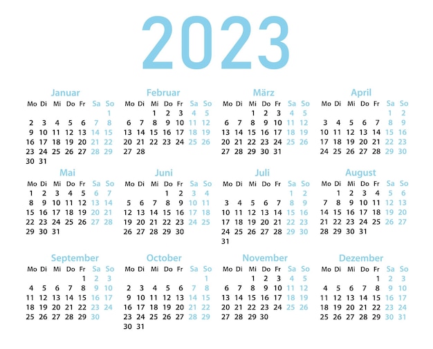 Calendriers en allemand pour 2023