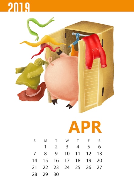 Calendriers Illustration De Cochon Drôle Pour Avril 2019