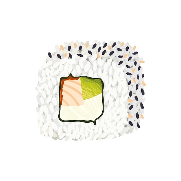 California Sushi Roll à L'avocat, Anguille Enveloppée De Riz Aux Graines De Sésame. Clipart Réaliste De Vecteur.