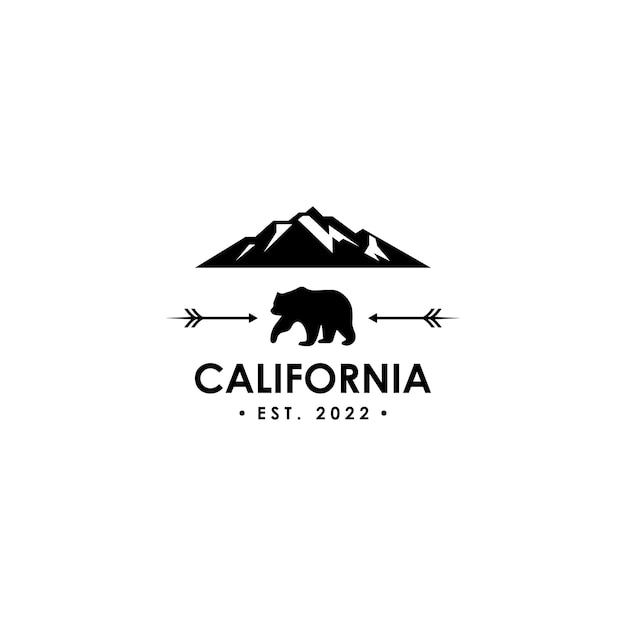 California Vintage Typographie Grizzly Bear Mountain Vector Logo Icône Symbole Illustration