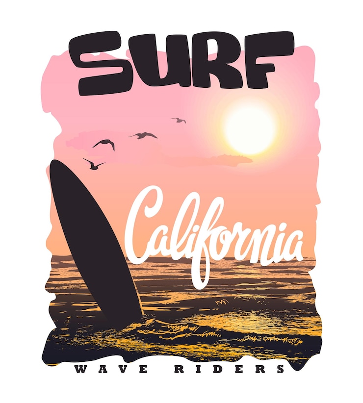 Vecteur californie typographie de surf t-shirt vecteurs graphiques